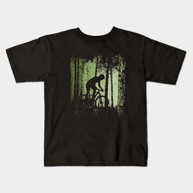 Forest Trail Biker Offroad Downhill MTB Cyclist Kids T-Shirt by SkizzenMonster